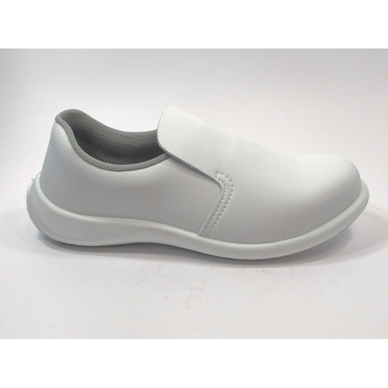 Chaussure de cuisine de sécurité S1 professionnelle de travail blanche en  cuir ISO EN 20345 SB femme restaurant serveur hôtel, CH609